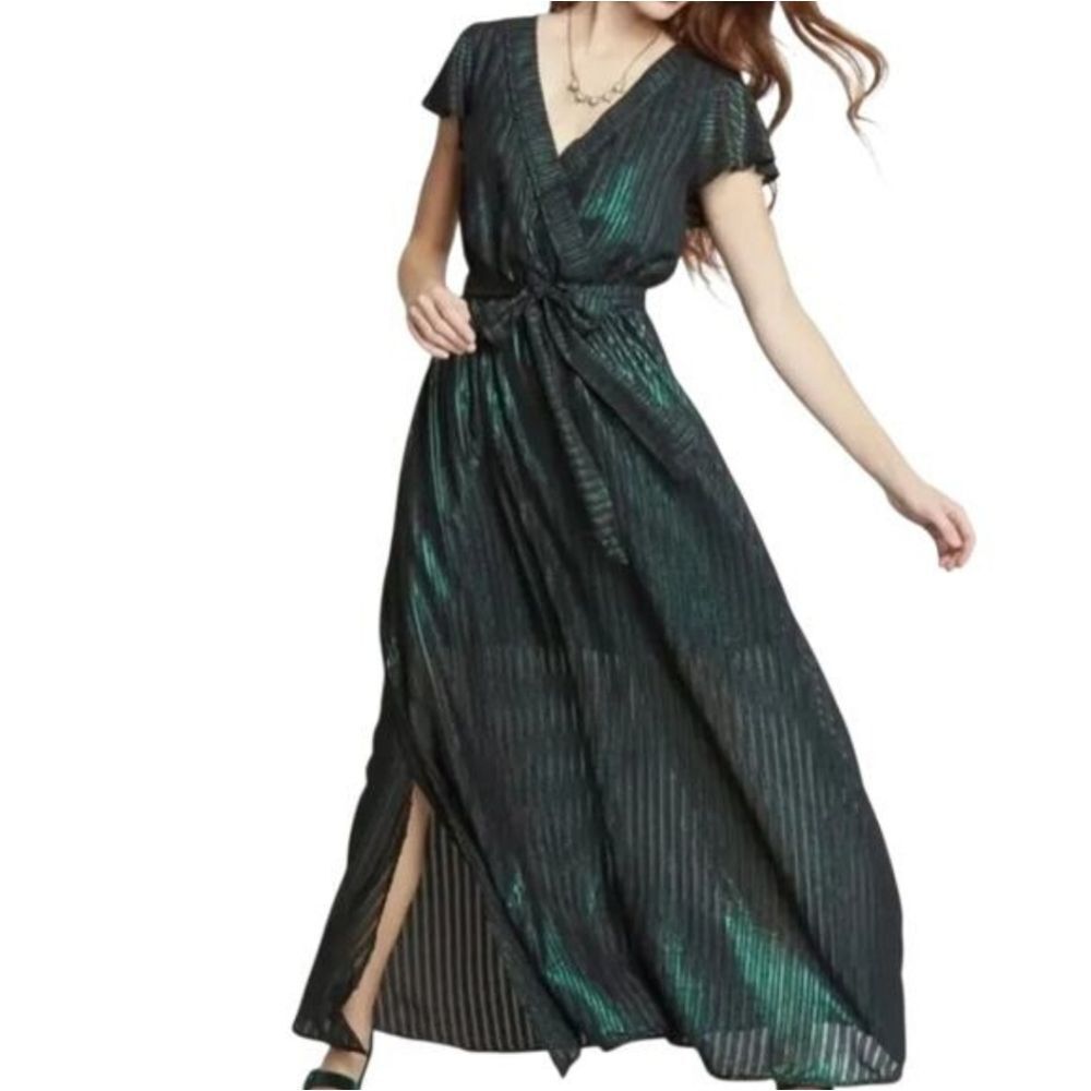 Modcloth Elegant Black and Green Wrap Dress